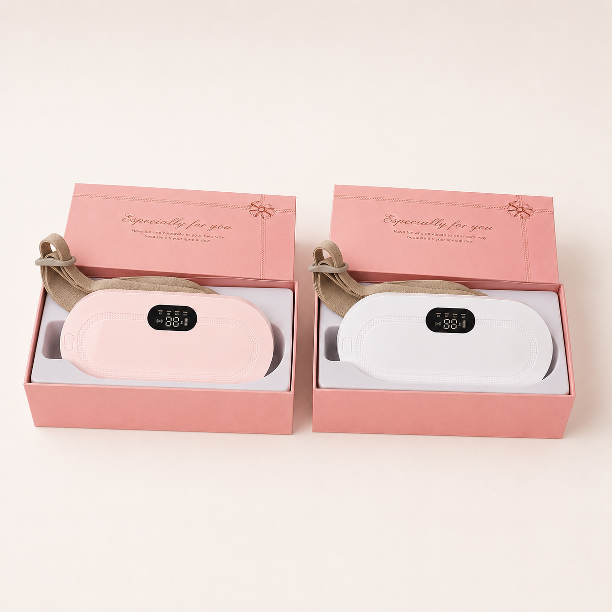 Duo ceinture ThermoCalm rose poudré et blanc doux dans coffrets YaNa Confort