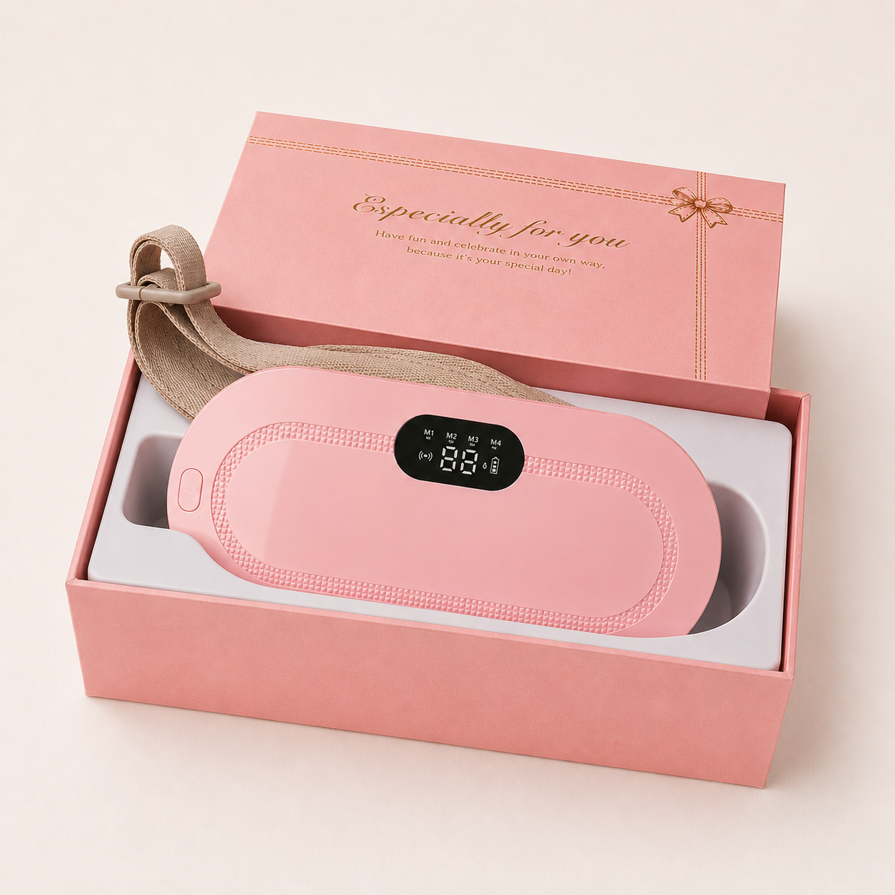 Gros plan écran digital LED ceinture rose ThermoCalm YaNa Confort