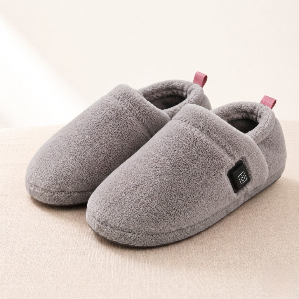 Chaussons chauffants USB gris peluche douce YaNa Confort
