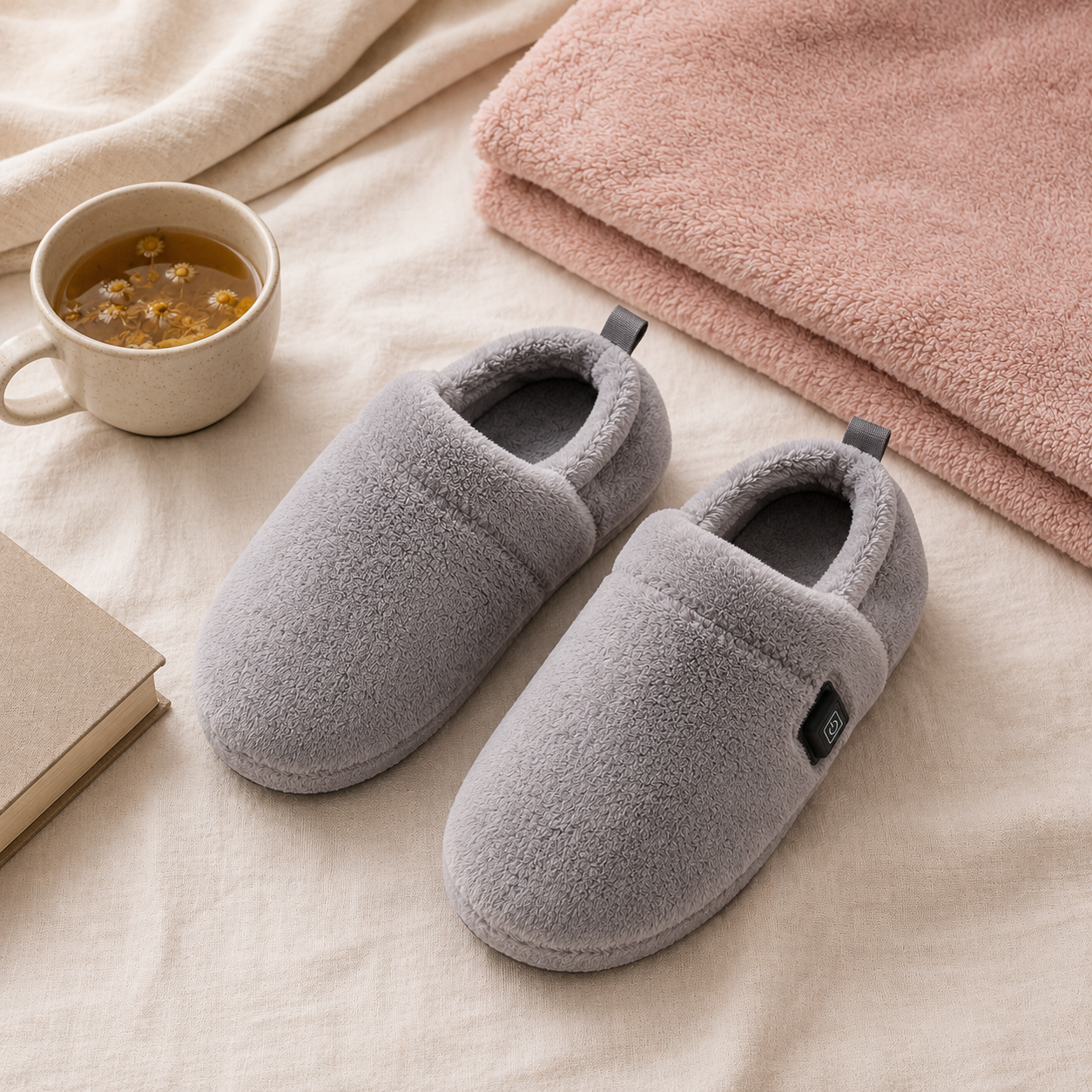 Soirée cocooning avec chaussons chauffants et plaid rose YaNa Confort