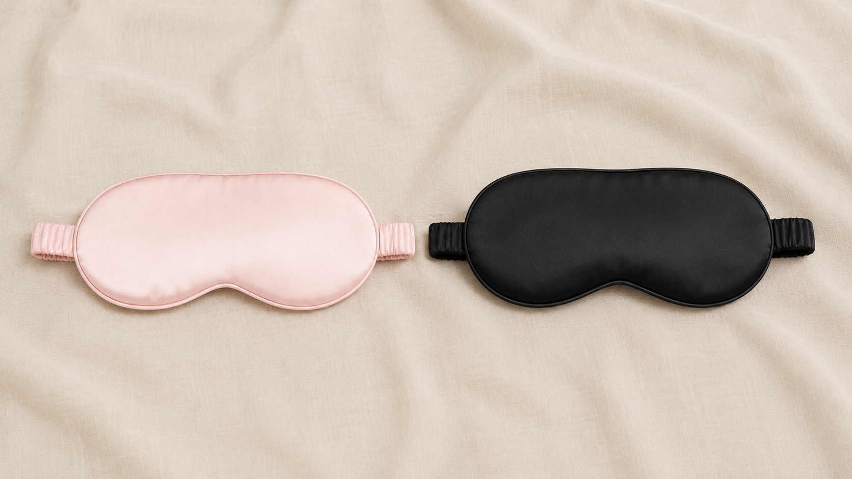 Duo masques de sommeil en soie naturelle rose poudré et noir élégant YaNa Confort