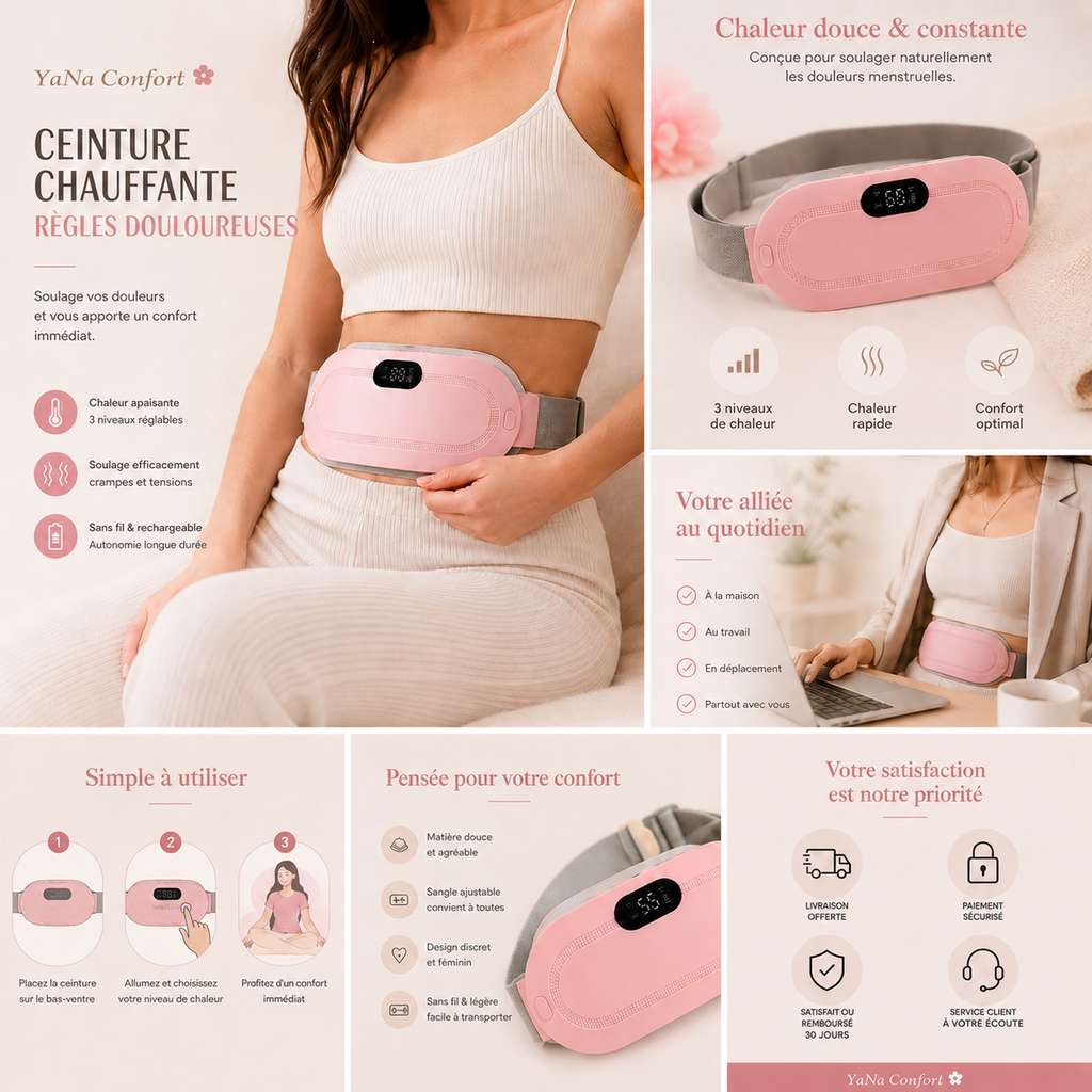 Femme au bureau portant discrètement ceinture ThermoCalm YaNa Confort