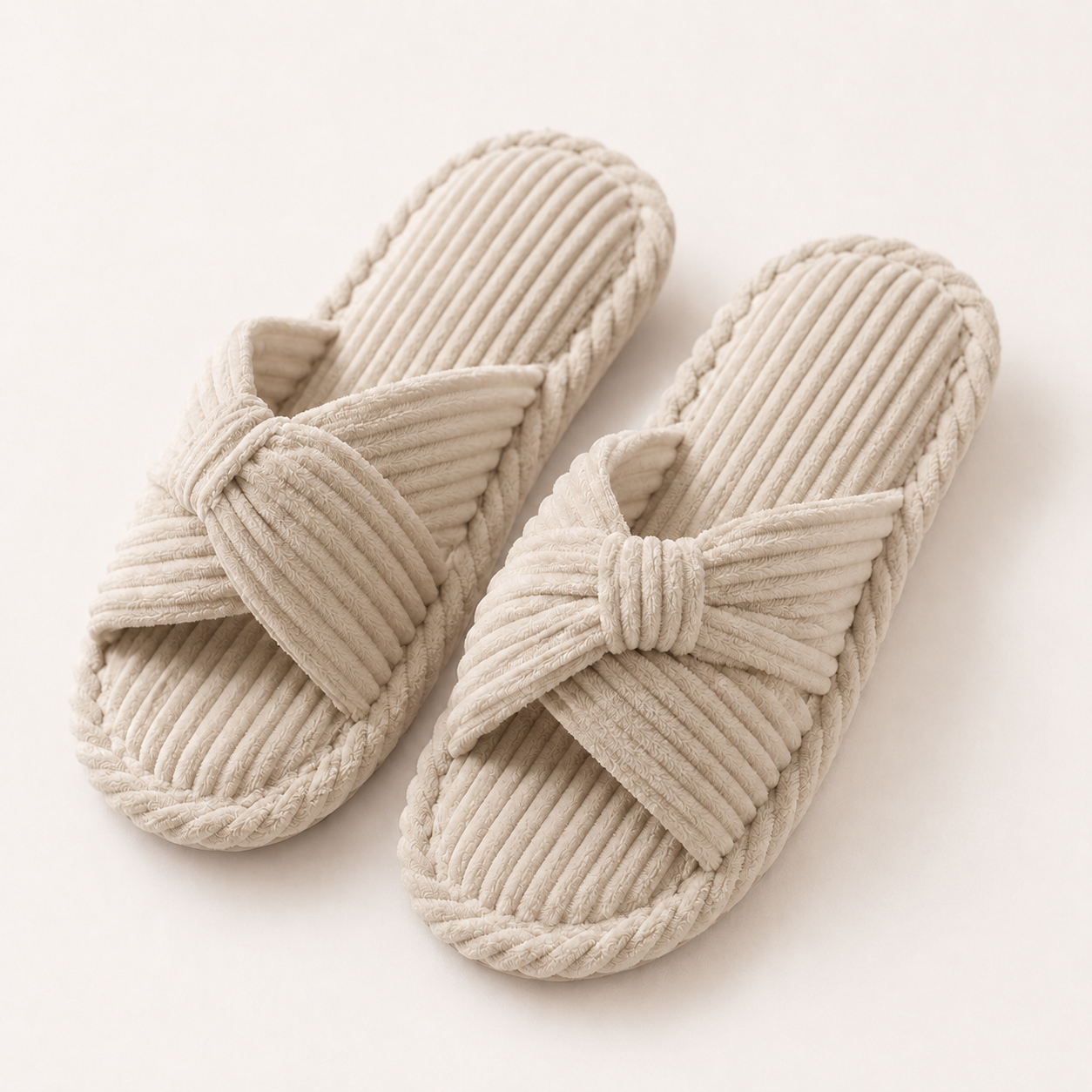 Pantoufles douces velours côtelé rbeige YaNa Confort