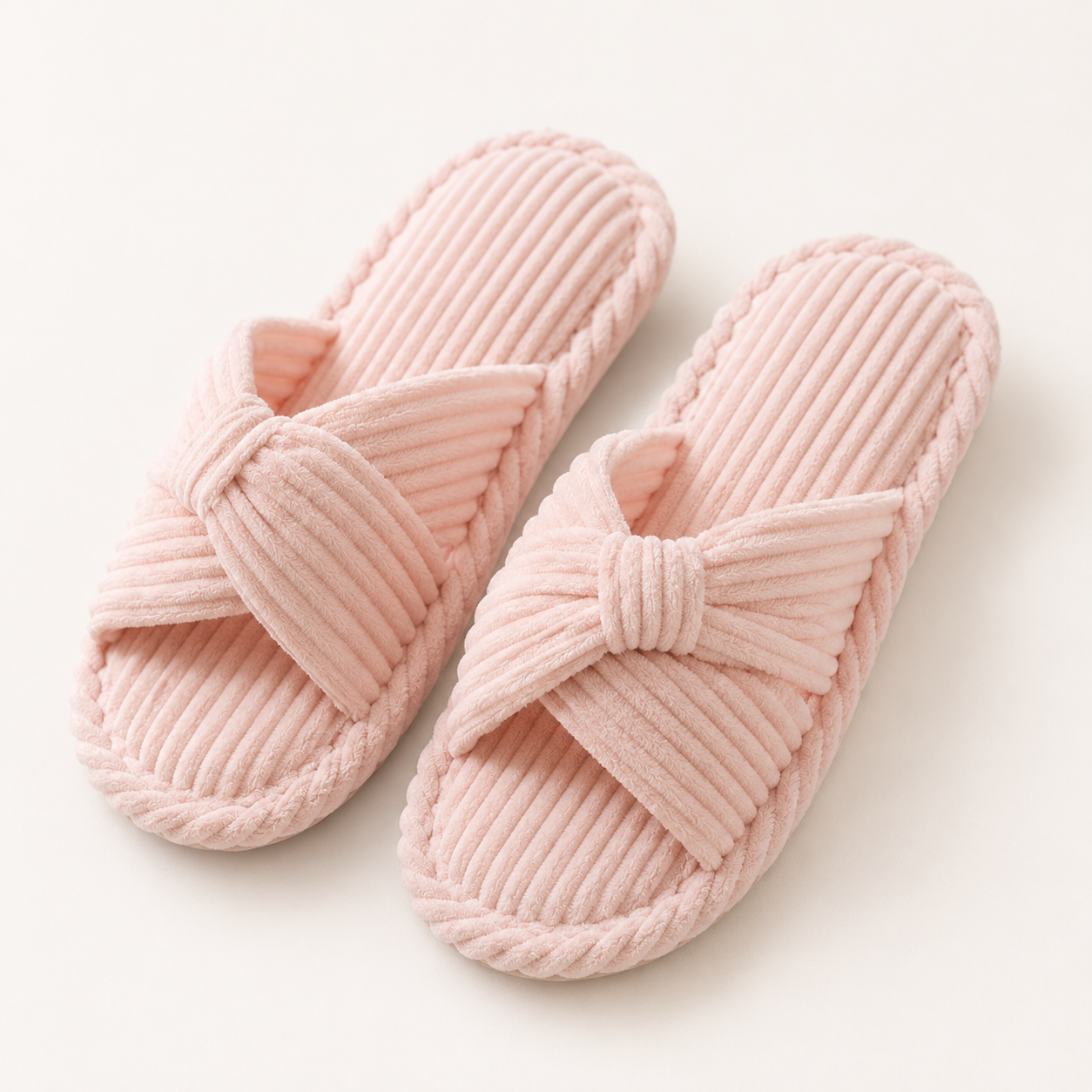 Pantoufles douces velours côtelé rose poudré YaNa Confort